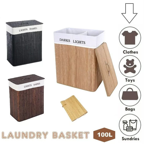Double bamboo laundry hamper - laundry,