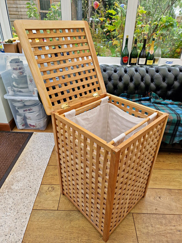 Natural wood slatted laundry - wood,