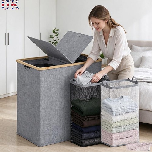 Double laundry hamper with lid - laundry,